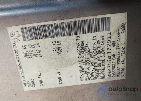 2011 Nissan Altima 2.5 S from USA, damaged, VIN 1N4AL2AP7BC172911